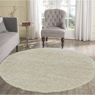 Oxford OXF00 Plain Plush Soft Stain-Resistant Textured Polypropylene Shaggy Ivory Round Rug-Desire Rugs-Rug Love - The Most Loved Rug Store
